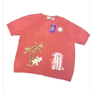 Vintage Tabi Women  Cardigan with Tropical Design Sz L New Color Orange